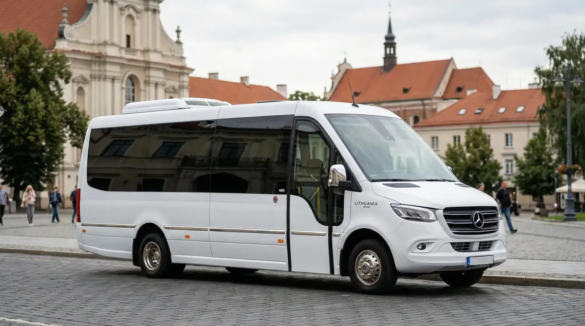 20 vietų turistinis autobusiukas su patogiais atlošiamais krėslais