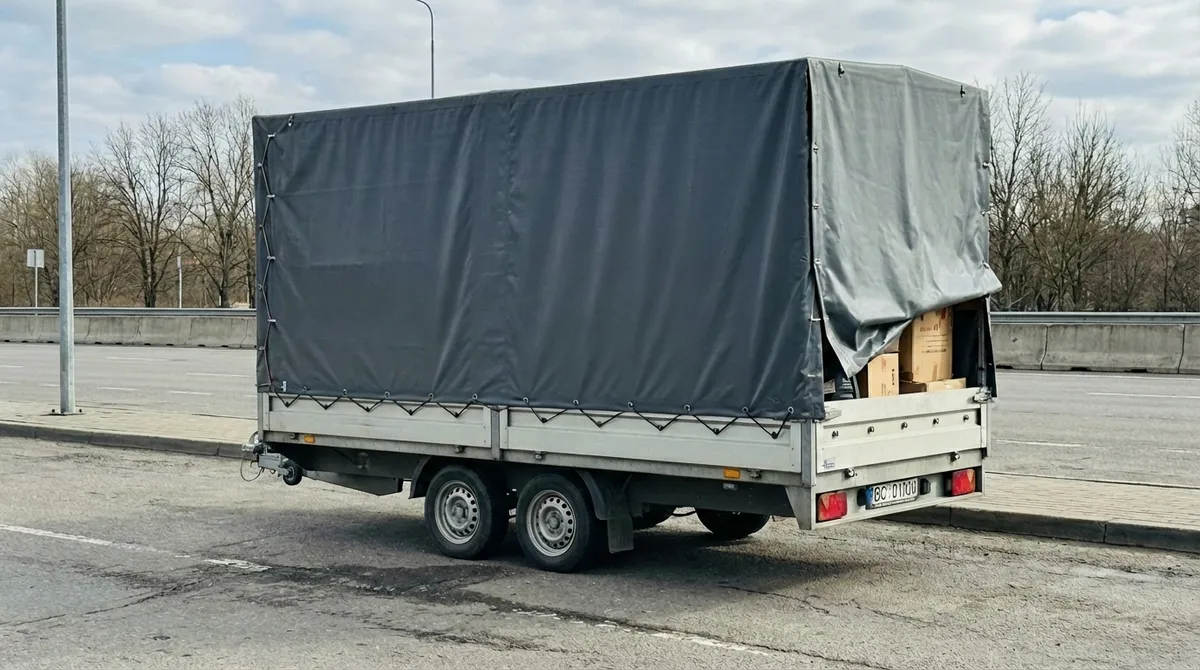 Didelė dviašė priekaba su tentu stambiems gabaritams ir baldams
